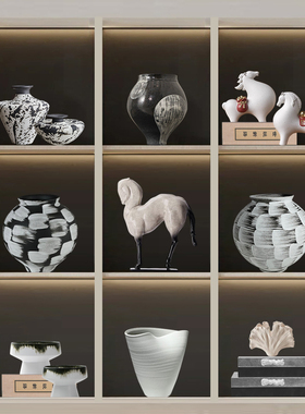 新中式现代禅意家居摆件样板间书房茶室玄关博古架客厅桌面装饰品