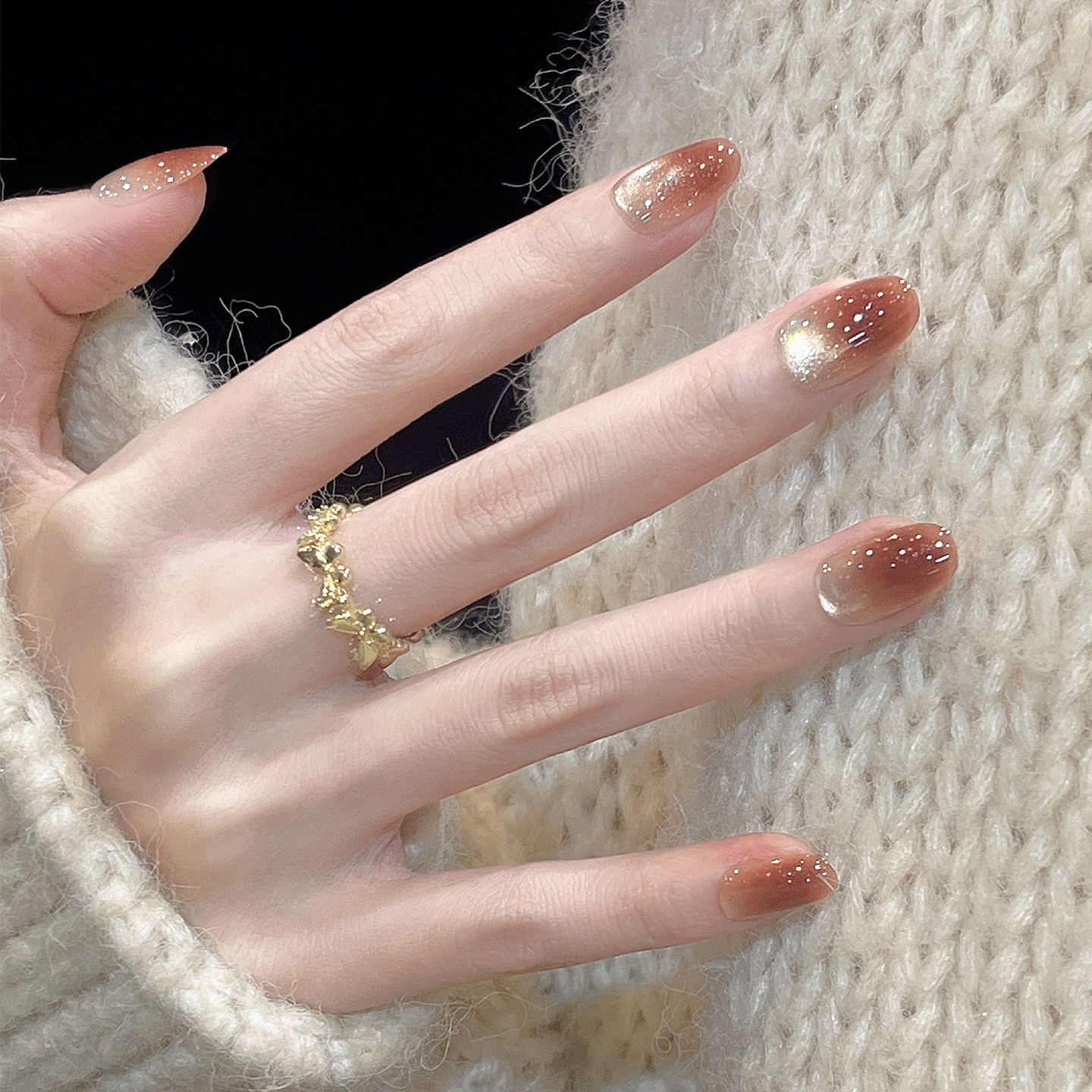 纯手工美甲贴片焦糖色精致猫眼2026新款高级感短款穿戴甲焦糖朗姆,淘宝优惠券,粉丝福利购,淘宝优惠卷