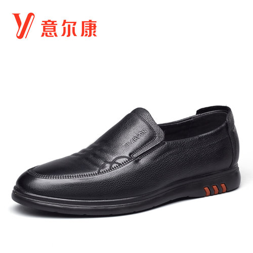 意尔康皮鞋男真皮软底男士商务休闲鞋男鞋中年爸爸鞋一脚蹬软面皮 - 图0