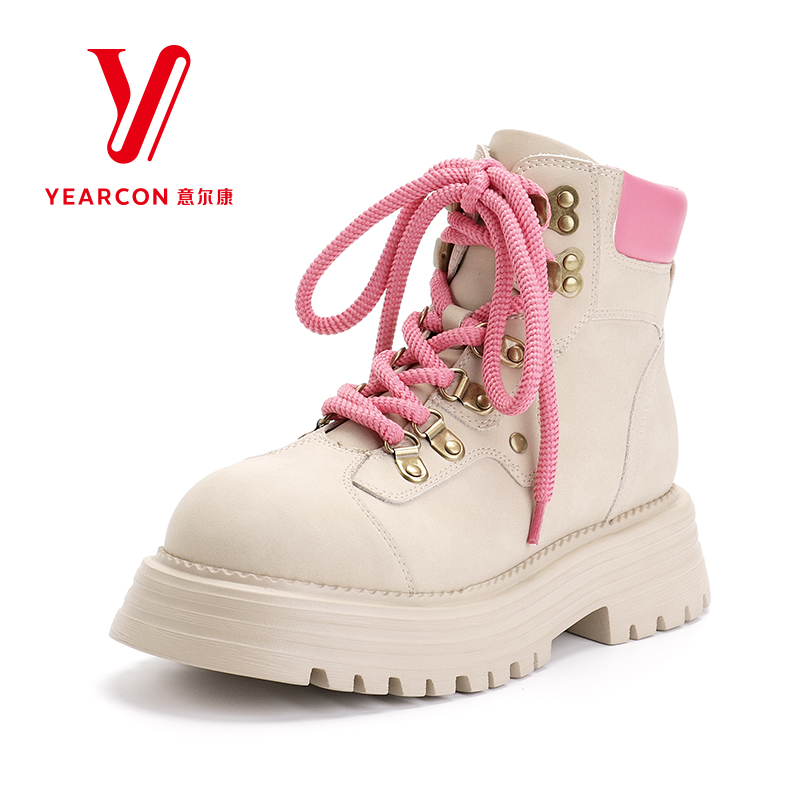 意尔康女鞋2025新款秋冬季马丁靴女厚底大黄靴户外短靴工装靴加绒 - 图1