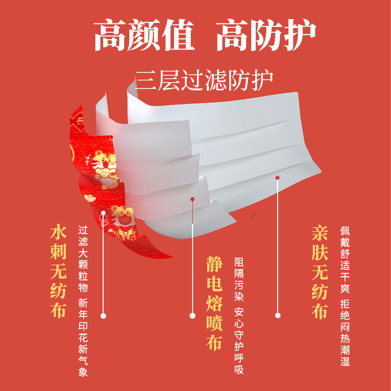 2023新年中国红儿童医用外科口罩女孩男童小孩虎年一次性医疗防护 - 图0