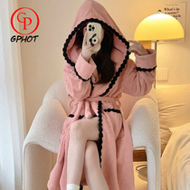 Japanese GP Superior Sense Coral Suede Sleeping Robe Women Winter Net Red Wind Plus Suede Thickened Cap Bathrobe Pajamas Pyjamas