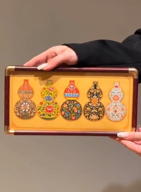 中秋节礼物新中式葫芦福禄肌理立体装饰摆画五福临门桌面相框摆台