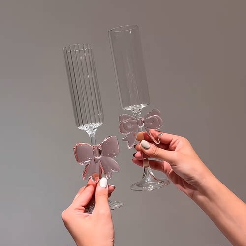 圣诞礼物蝴蝶结高脚香槟红酒杯原创ins风高颜值蝴蝶结酒杯 - 图1