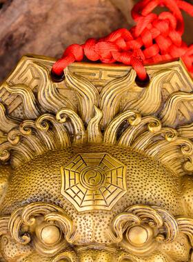 狮咬剑五帝钱挂件铜狮子头八卦镜虎头牌兽头睚眦门神摆件狮子咬剑