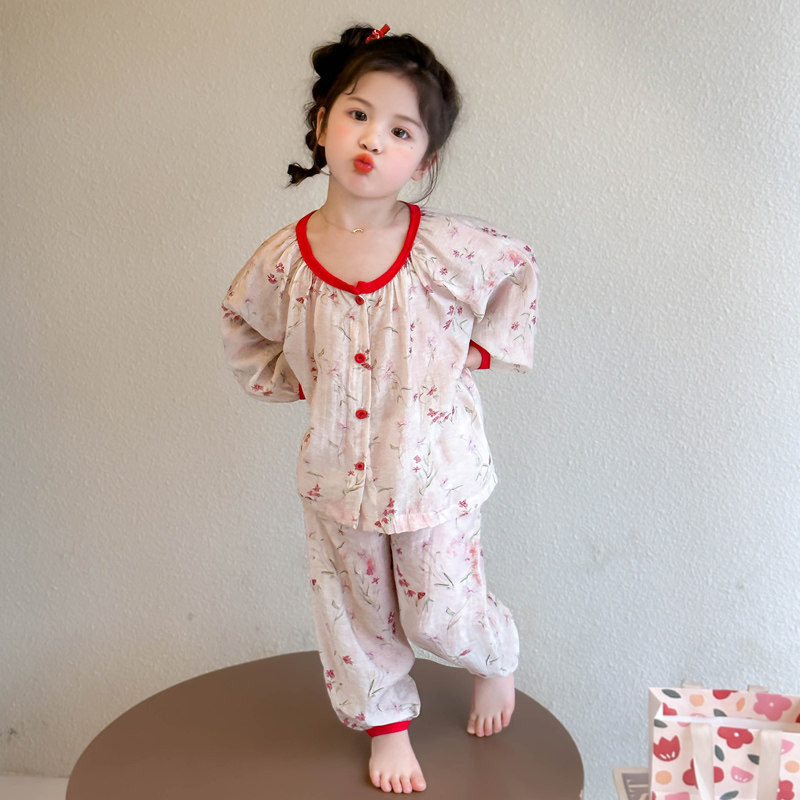 女童睡衣夏季薄款可爱小女孩卡通儿童长袖开衫套装宝宝纯棉家居服,淘宝优惠券,粉丝福利购,淘宝优惠卷