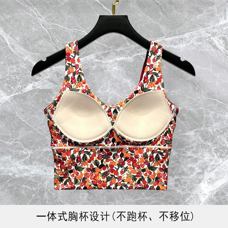 一体式胸垫花色背心普拉提瑜伽服套装女时尚网纱运动健身训练上衣,淘宝优惠券,粉丝福利购,淘宝优惠卷