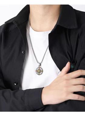欧美星芒北极星罗盘吊坠男潮品