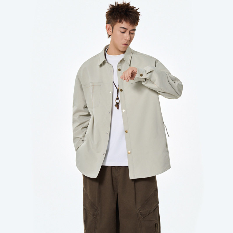 男士衬衫外套春秋新款复古百搭长袖上衣青年潮牌工装翻领衬衣夹克,淘宝优惠券,粉丝福利购,淘宝优惠卷