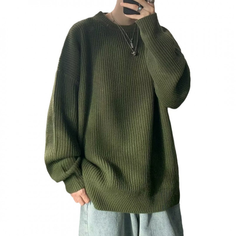 圆领绿色毛衣男士秋冬季港风宽松慵懒针织衫潮牌冬款加厚毛线衣服,淘宝优惠券,粉丝福利购,淘宝优惠卷