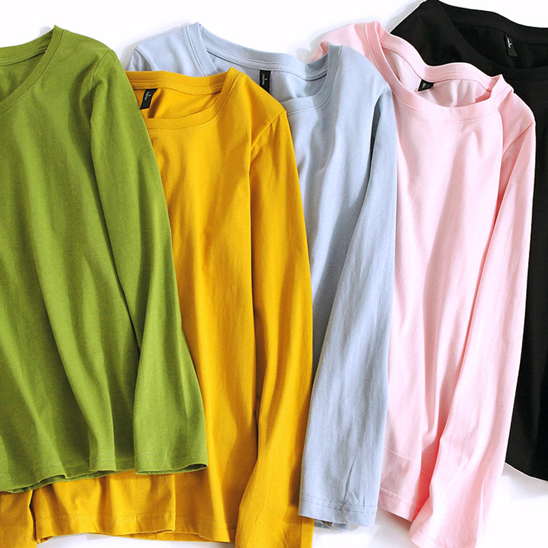 秋冬纯棉长袖宽松白色全棉上衣t恤 琴妆T恤