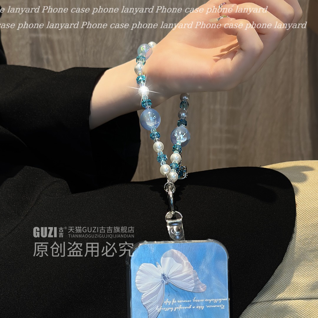 萌系kt猫吊坠手机挂链少女心水晶珍珠串珠短款手腕式手提链链条装饰精致高级感手机链轻奢小众手机壳带夹片女 - 图2