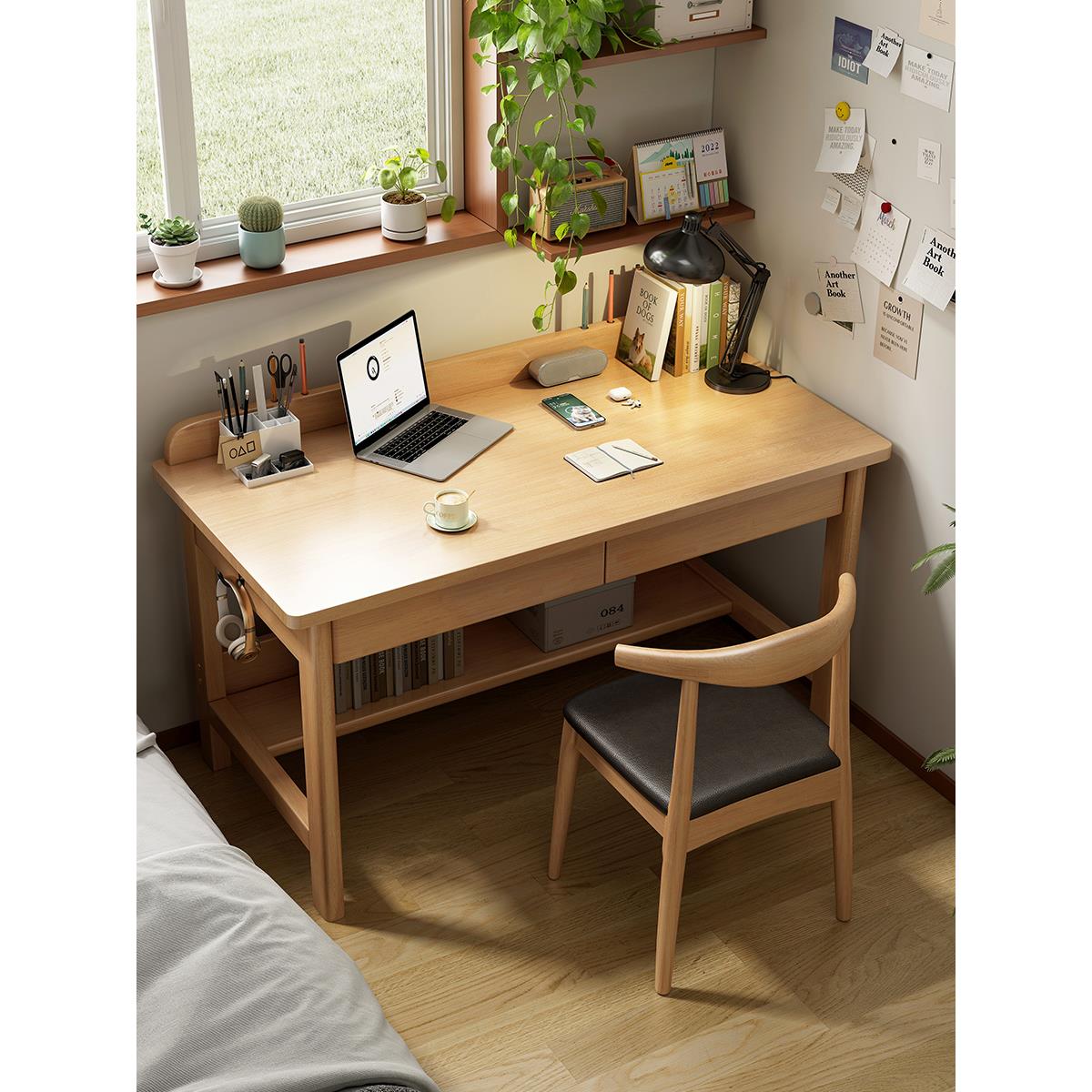 实木书桌家用现代简约办公桌电脑桌卧室学习桌小户型学生写字桌子 - 图2