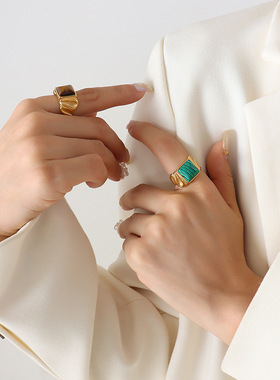 温柔气质镶嵌天然纹虎眼石指环欧美跨境热销流行手饰品男女情侣款