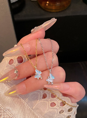 韩版甜美气质蓝色小星星吊坠钛钢项链女轻奢小众高级感简约锁骨