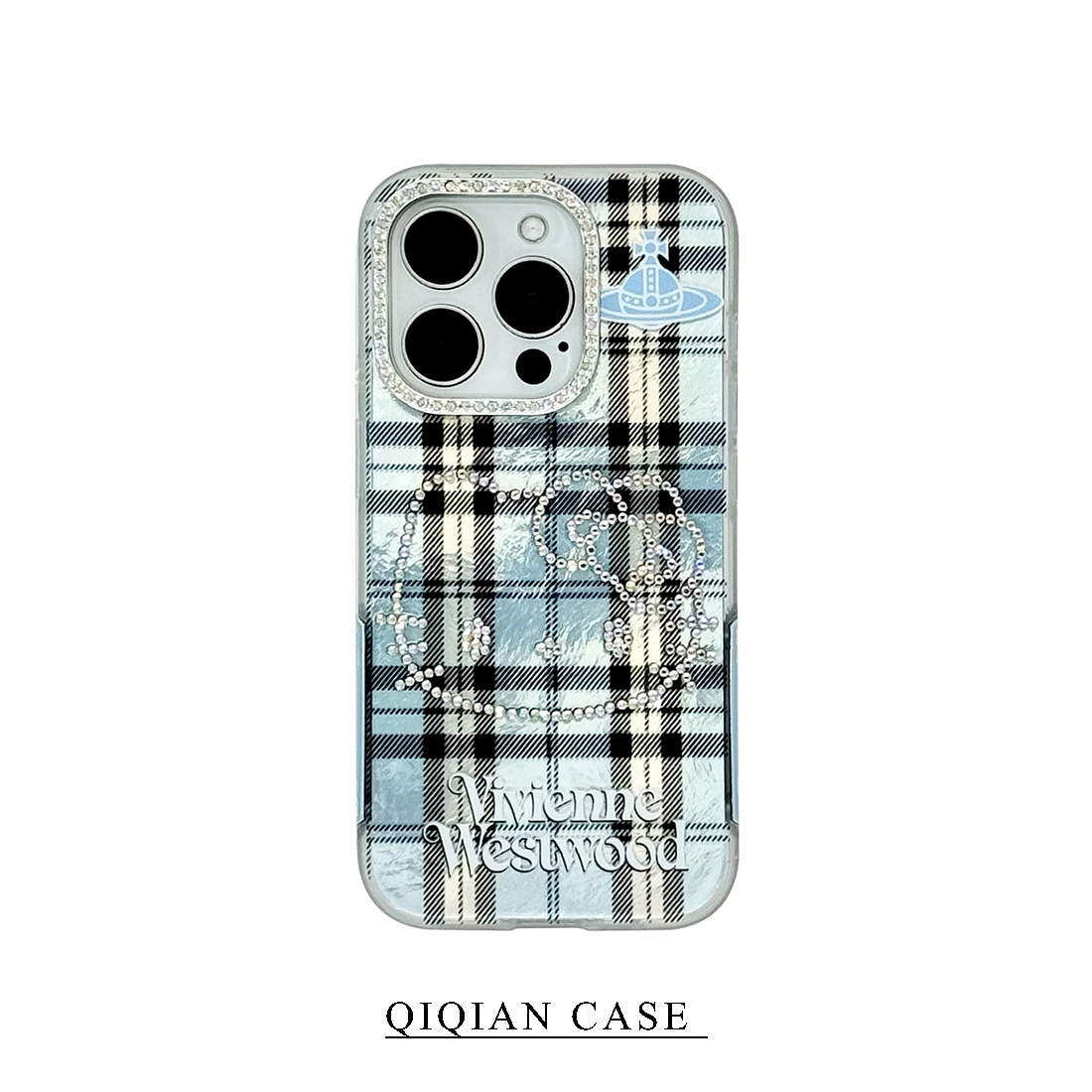 启乾 格纹立体闪钻凯蒂猫腕带iPhone16/15手机壳适用苹果14/13promax硬壳手提链条挂绳哈喽HelloKitty新款