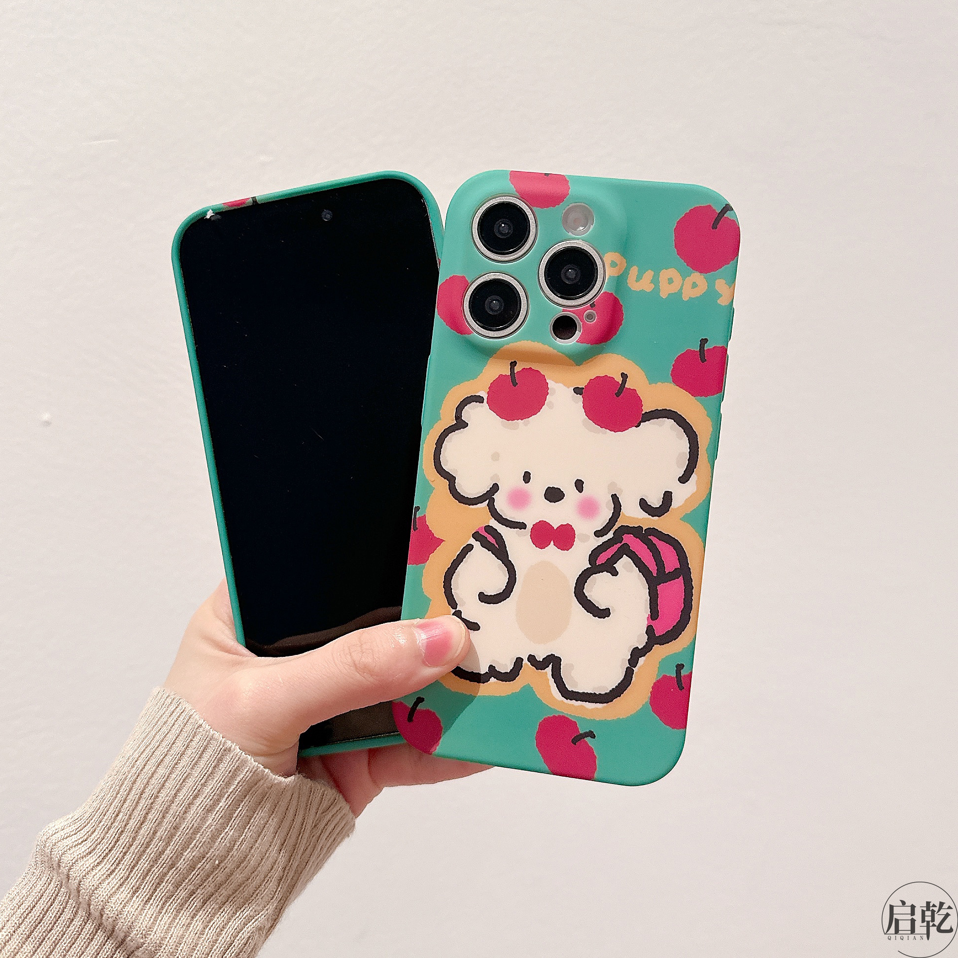 启乾 涂鸦苹果狗狗iPhone16/15手机壳适用苹果14/13promax硅胶软壳12/11少女心绿色可爱卡通新款镜头全包防摔