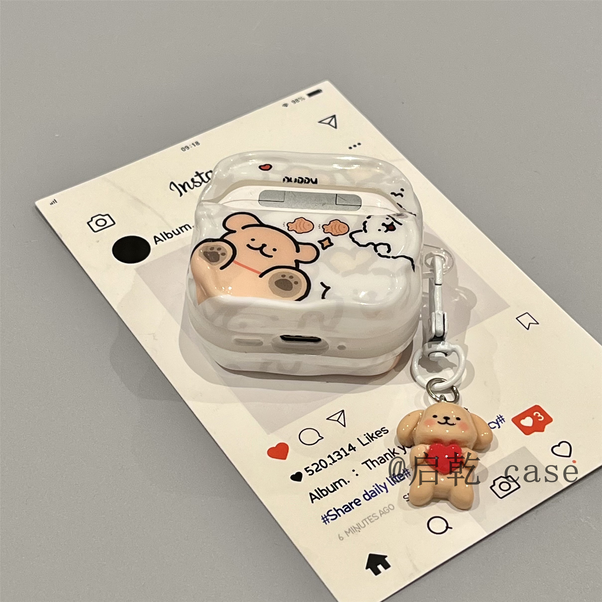 启乾 可爱线条小狗挂件Airpods4/3耳机保护壳套2pro二三代新款适用苹果无线蓝牙硅胶软壳少女心卡通ins风情侣 - 图3