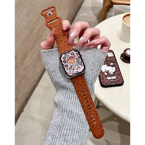 启乾 韩系豹纹猫咪适用iwatchs10/9苹果Applewatch7手表表带SE8棕色硅胶透气6运动5/4/3小众可爱ins风女款 - 图2
