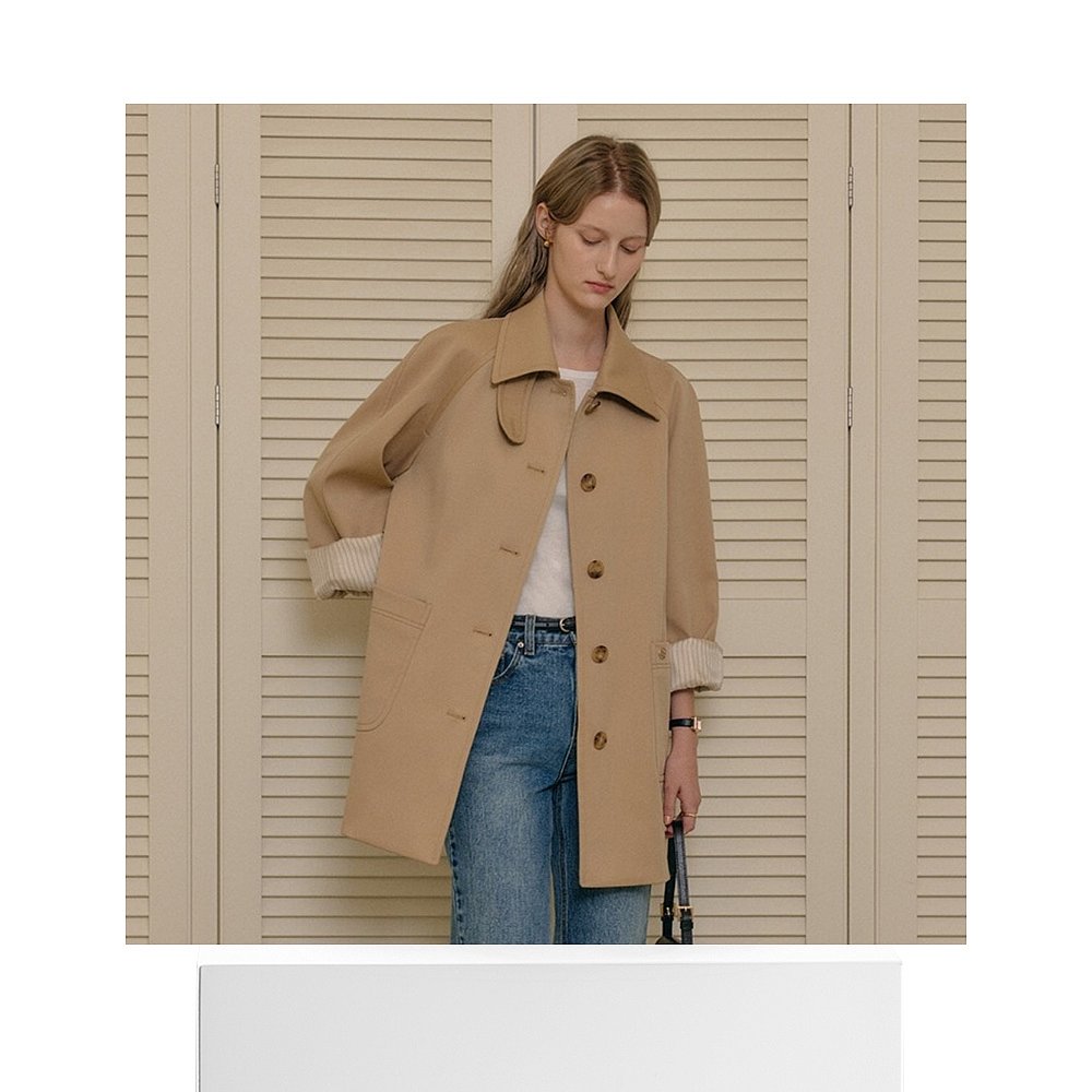 韩国直邮[LOOKAST]BEIGE NICKY HALF TRENCH COAT中长款风衣米色 - 图3