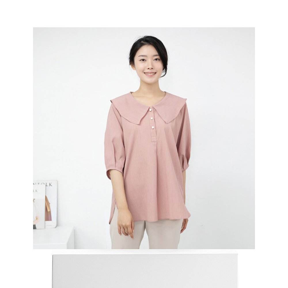 韩国直邮[妈妈服饰 MOSLIN CROBA] 半开襟 短袖 衬衫 YBL305207 - 图3