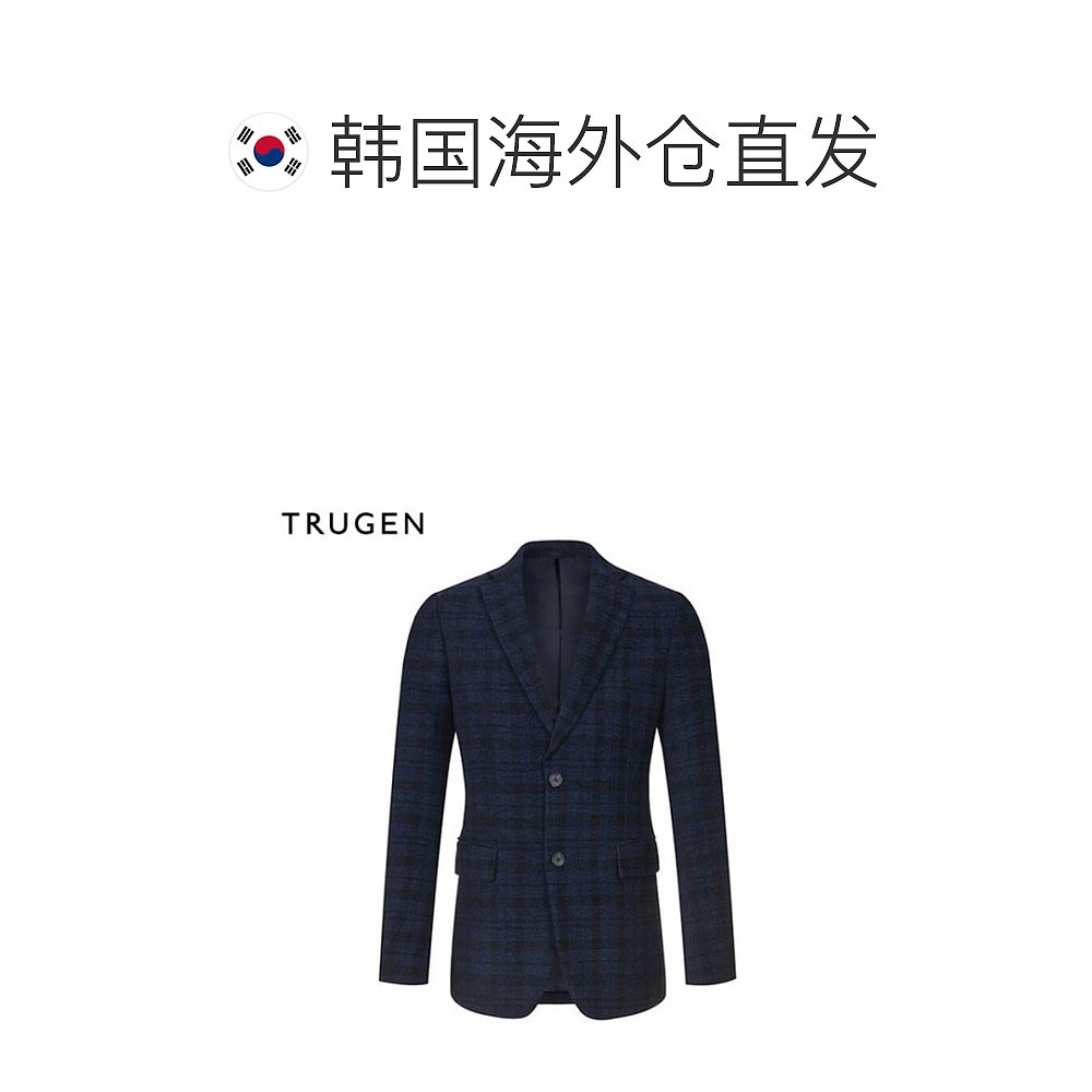 韩国直邮Trugen 毛呢大衣 [TRUGEN] 海军蓝 格纹 夹克(TG8F9-MJK3 - 图1