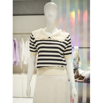 Korean direct mail [ab.f.z] Ruffles, ຄໍຂະຫນາດໃຫຍ່, ລາຍລະອຽດ stripe, sweater (AAW2HW41