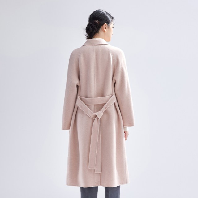 【播奥莱】播粉色毛呢大衣冬季新款中长款气质温柔呢子外套