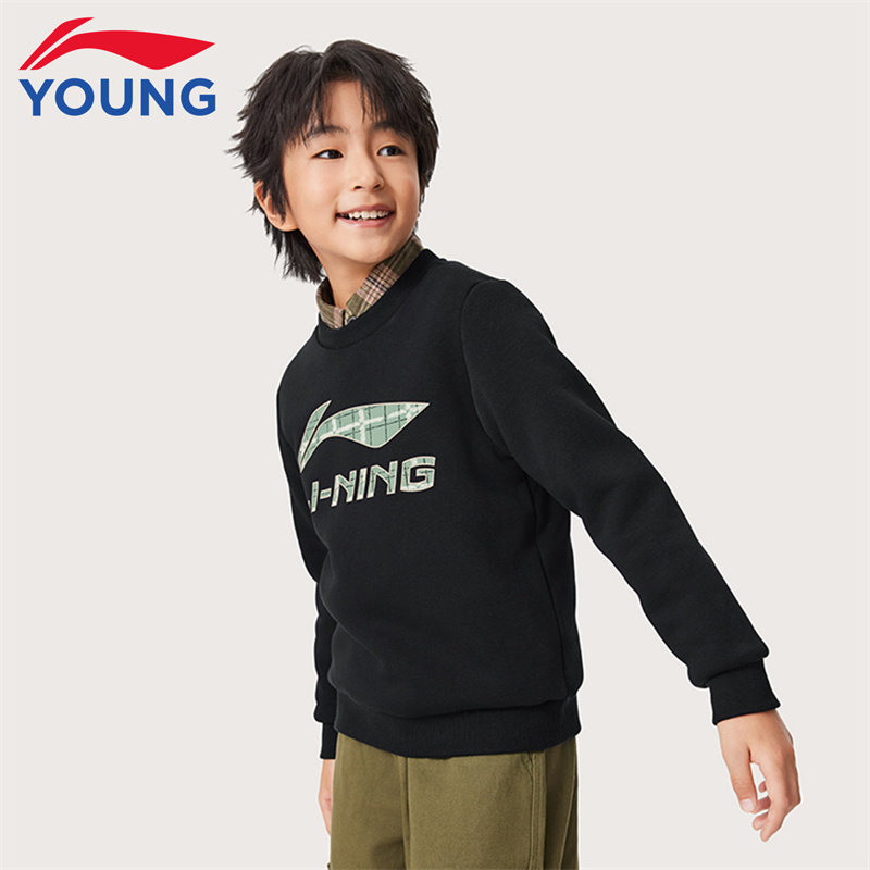 李宁童装儿童加绒卫衣男童大童25新款秋冬加厚保暖御寒套头衫上衣 - 图3