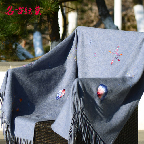 名古绣艺 手工苏绣双面绣羊绒披肩《沧海遗珠》秋冬多用大围脖 - 图0