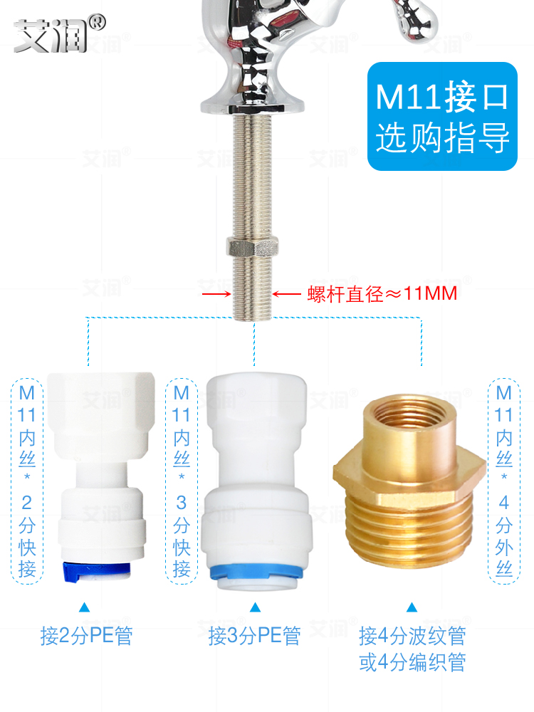 2分净水器鹅颈水龙头M11连接3分PE管快接插口接头厨房饮水4分内丝-图0