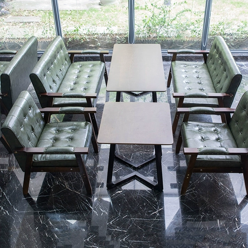 Стол магазина молока чай, стул Кофейный кофе ресторан Qingba повседневный прием двойной трехместный десерт с твердым древесином, кожаный диван