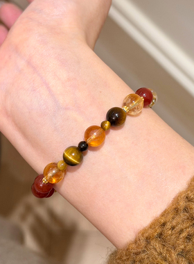 谷岚天然黄水晶虎眼石红玉髓手串