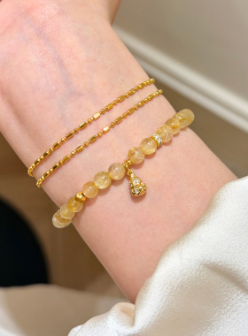 谷岚天然黄水晶金发晶手串