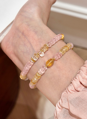 谷岚切面黄水晶粉水晶手串