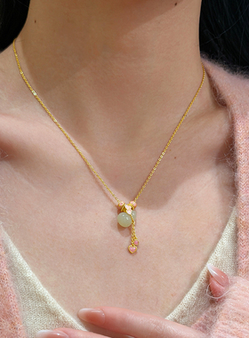 谷岚和田玉福禄葫芦纯银毛衣链