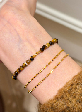 谷岚天然金虎眼石碎银串珠手串