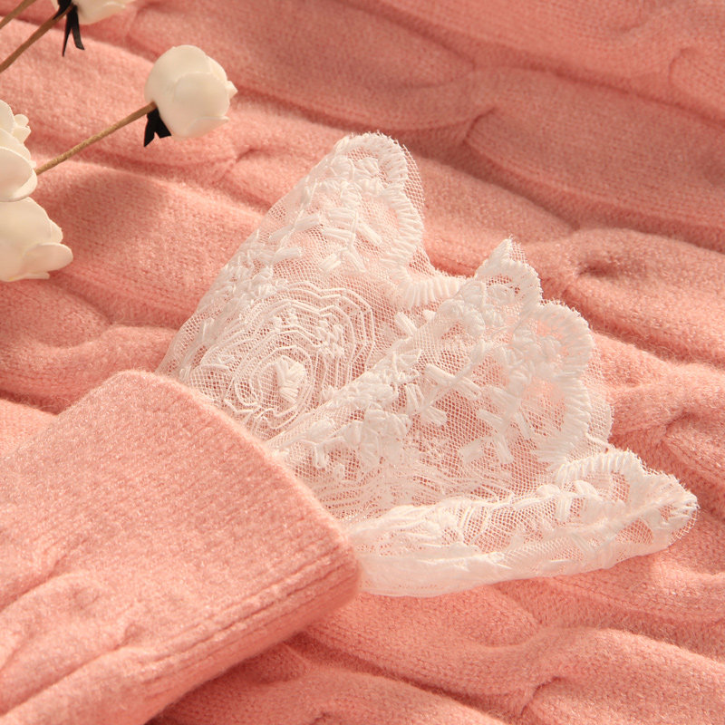 高端绣花蕾丝女洋气长袖内搭潮毛衣 温娴蕾丝衫/雪纺衫