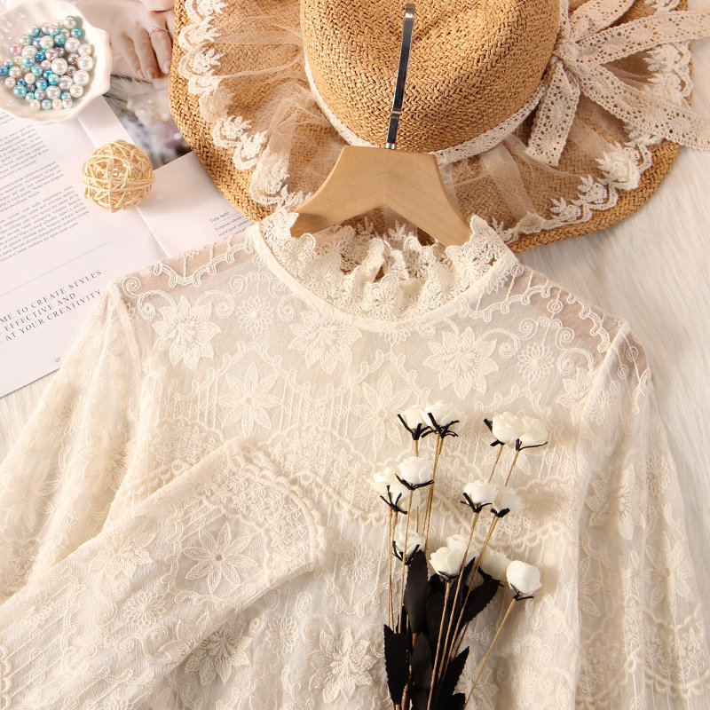 立领蕾丝打底衫刺绣秋冬新款毛衣 温娴蕾丝衫/雪纺衫