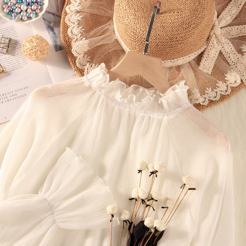 雪纺衫长袖内搭洋气大码蕾丝打底衫 温娴蕾丝衫/雪纺衫