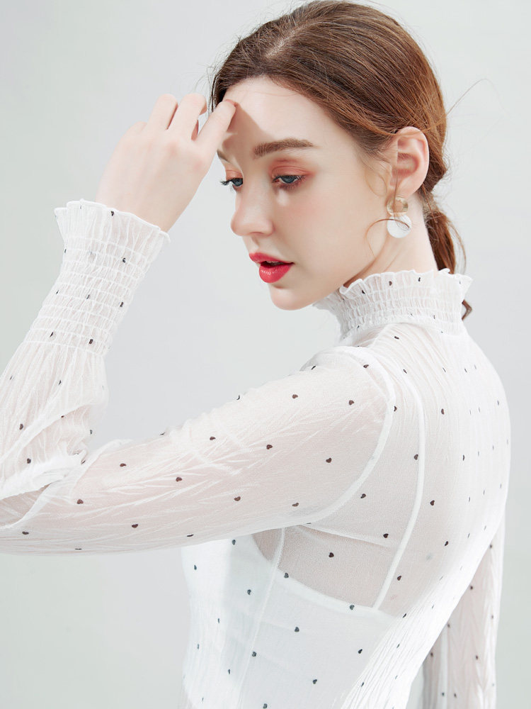 白色百褶2020新款波点洋气女雪纺衫 温娴蕾丝衫/雪纺衫
