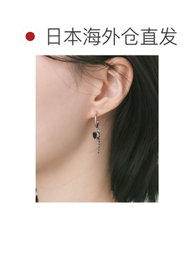 日本直邮SMELLY 女士 黑色爱心水钻链式耳环 SM26【付后1h可退】