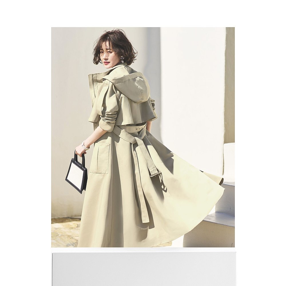 【日本直邮】RUIRUE BOUTIQUE 2way Hood Long Trench Coat (沙米 - 图3