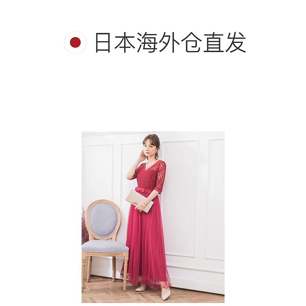 自营｜DRESS+女士连衣裙红色V字领宽松筒裙直筒礼服晚礼服 - 图1