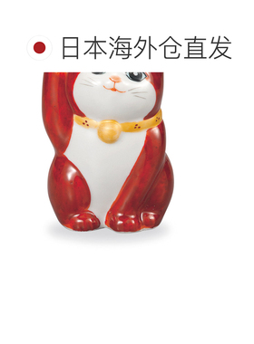 日本直邮九谷烧礼品包装3号招财猫摆件朱红色底金色装饰吉祥物