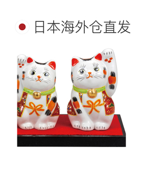 日本直邮九谷烧礼品包装 3.5号招财猫一对（附底座垫子铭牌） 摆