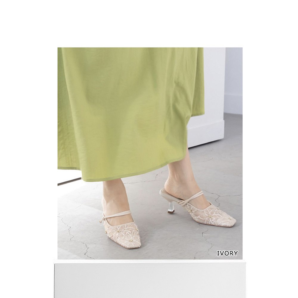 【日本直邮】Randa女士穆勒鞋乳白色蕾丝透明舒适高跟进口女鞋-图3