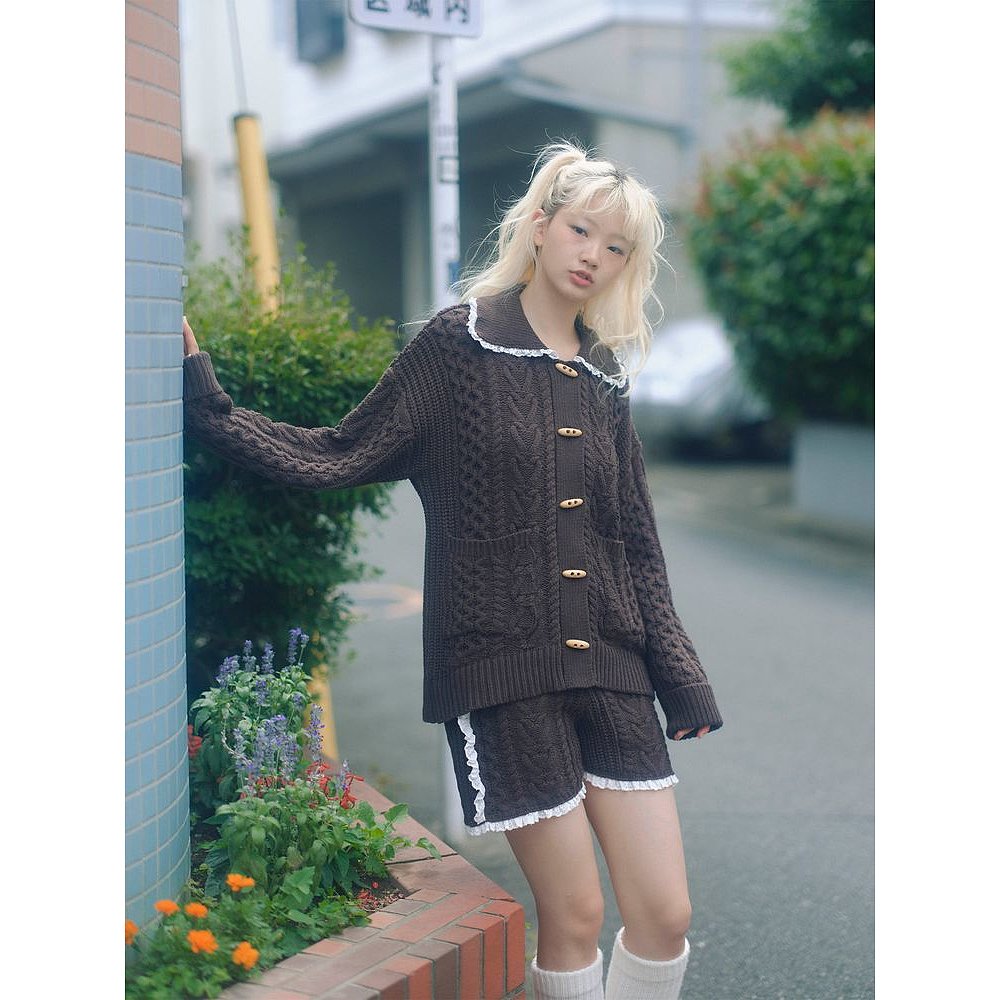 1h可退 日本直邮merry jenny 女装 宽松纽扣针织开衫 双口袋设计 - 图2