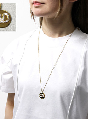 日本直邮VALENTINO LOGO NECKLACE 项链水晶金属板吊坠配件 V 标