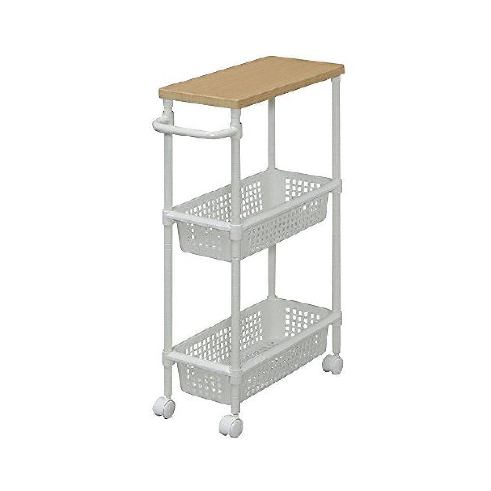 天猫国际日本直购日本直邮爱丽思欧雅玛 3层调味架储物车金属杆木顶板带把手22cm白0
